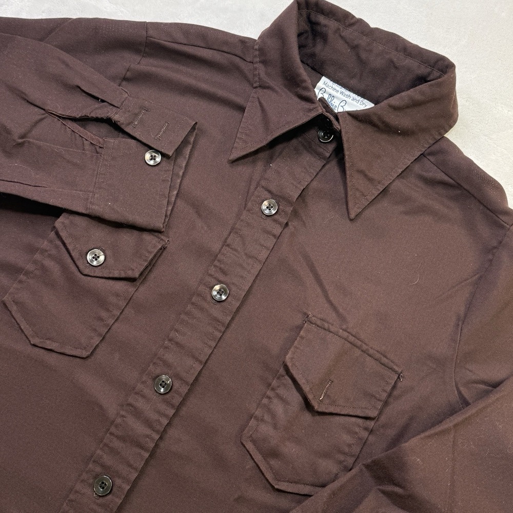 Vintage Bobbie Brooks Brown Button Up Shirt USA Made 70s Point Collar Western